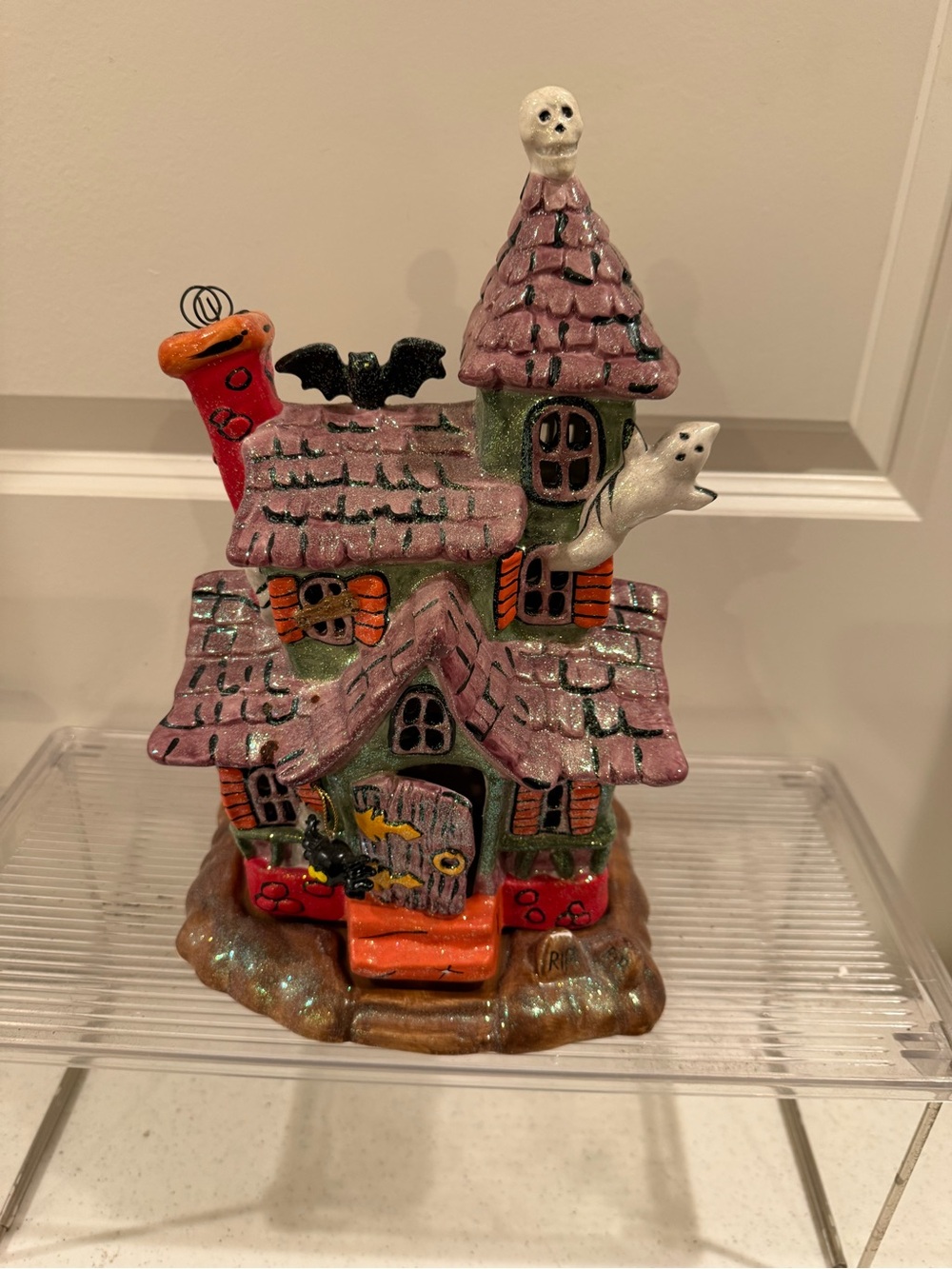 Halloween Haunted House Ceramic Decoration -  Tealight Lit ( not Included )
